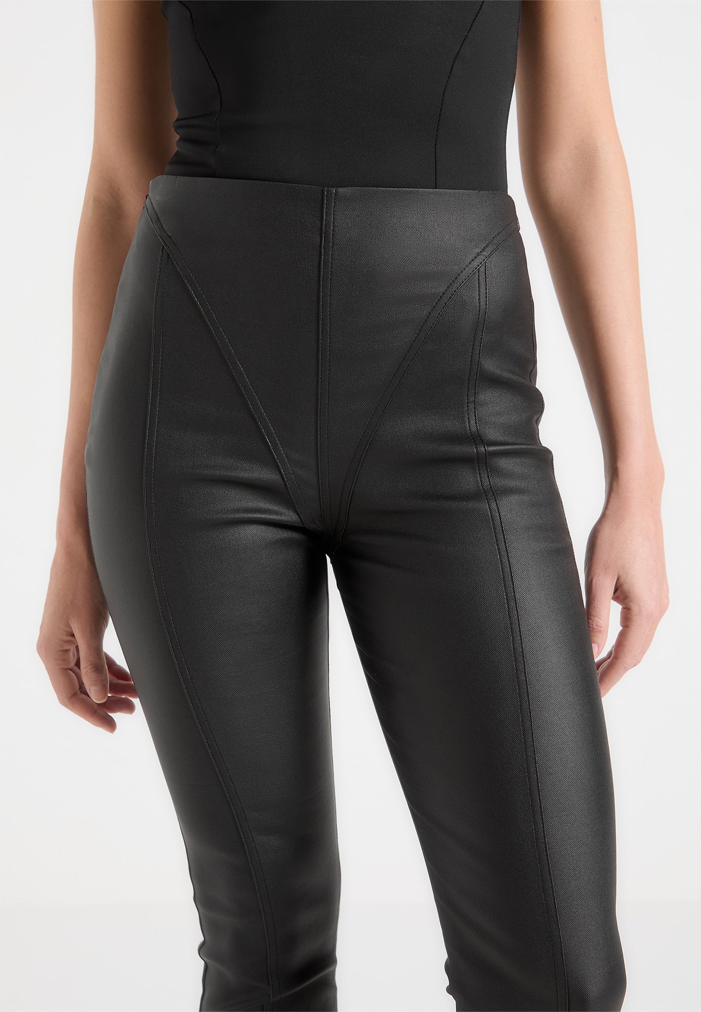 Wax Effect Fit and Flare Leggings - Black