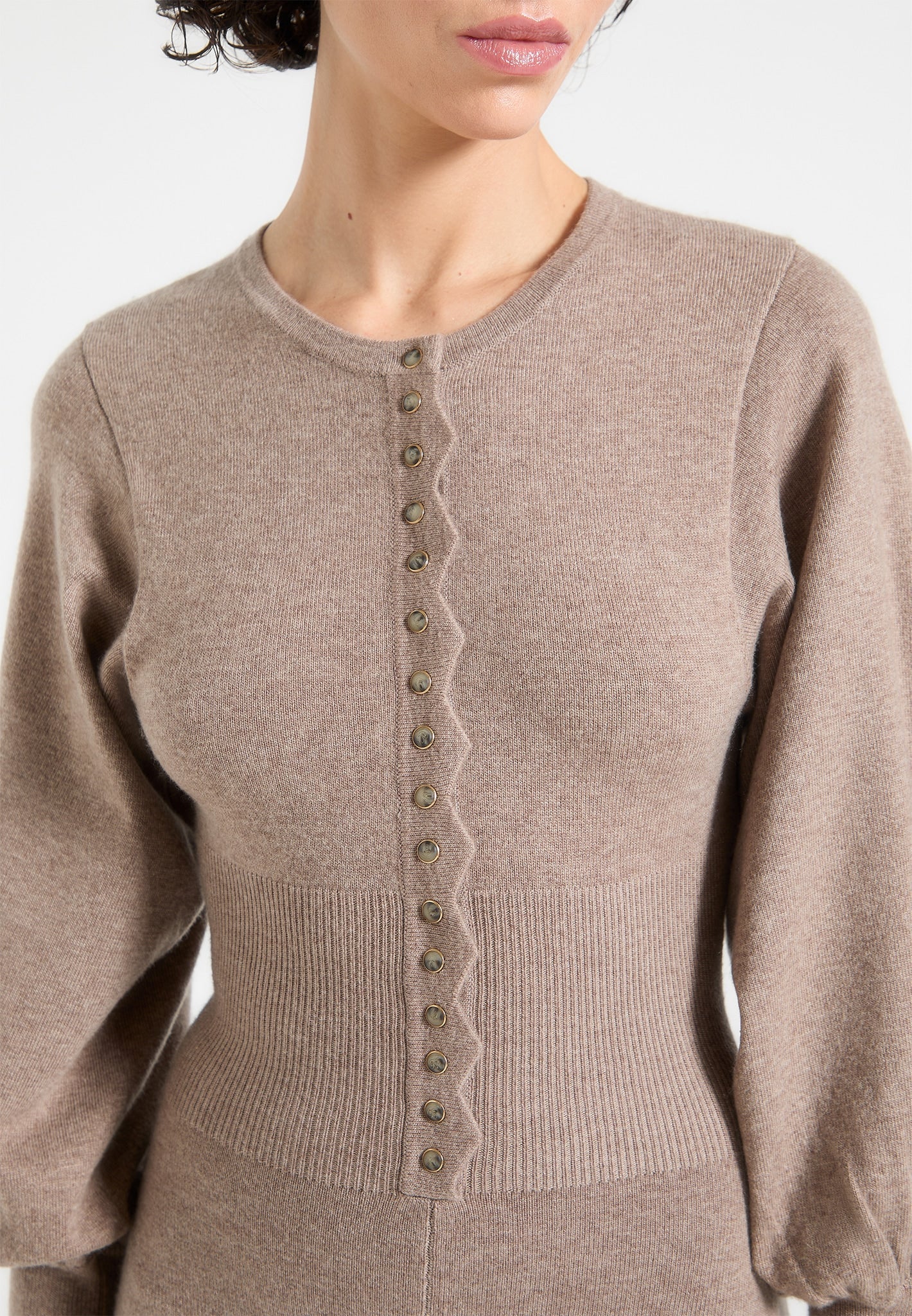 Knitted Scallop Hem Playsuit - Taupe