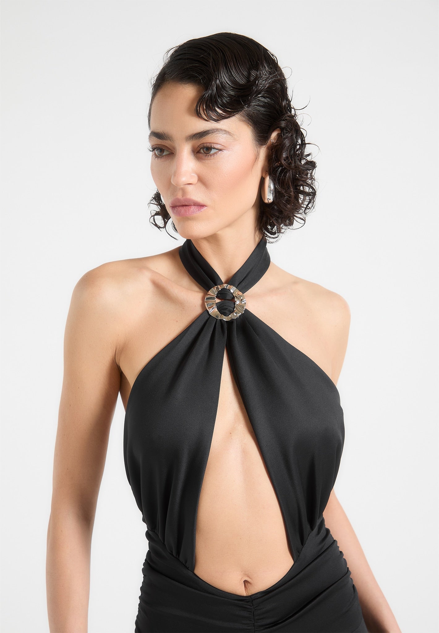 Twist Halterneck Ruched Jumpsuit - Black