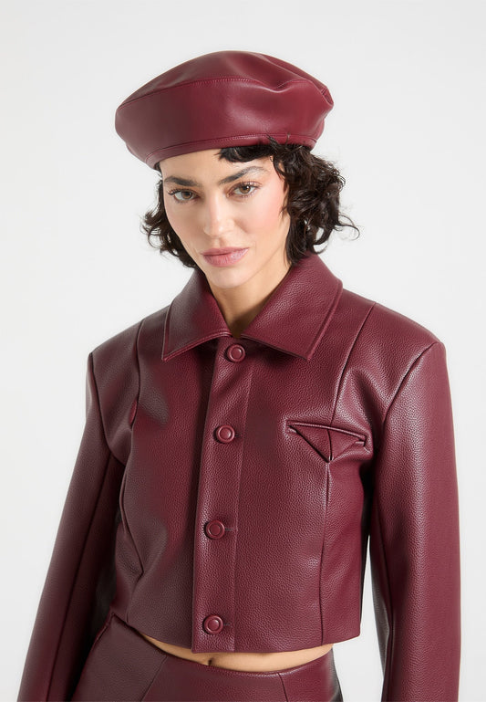 Leather Beret - Wine Red