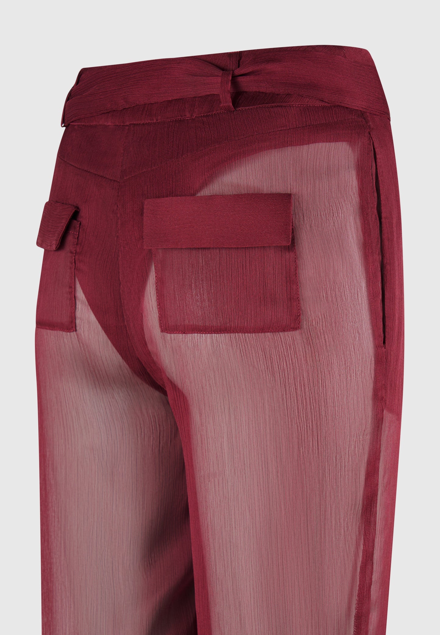 Sheer Belted Trousers - Wine Red
