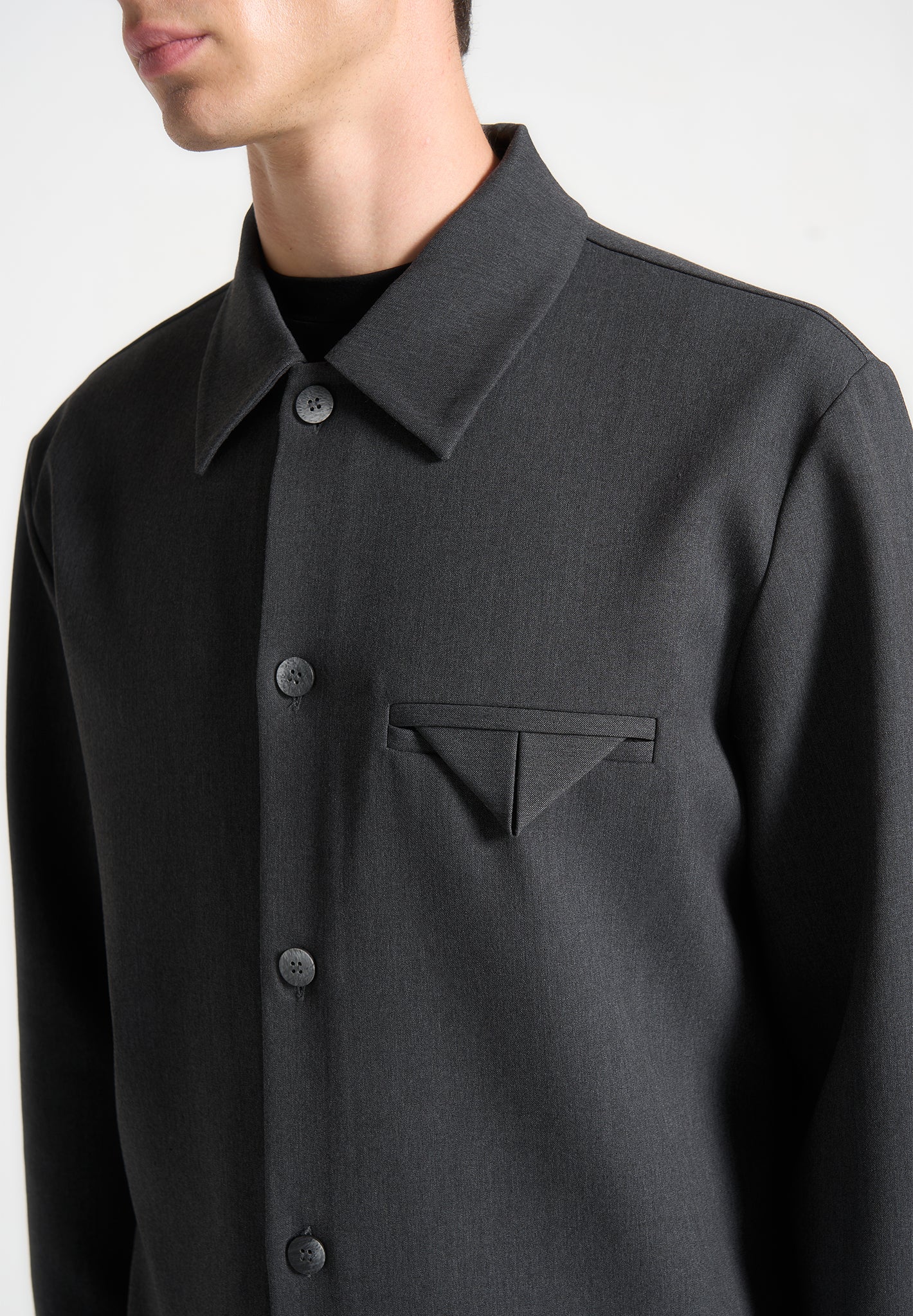 Hatched Tailored Overshirt - Grey