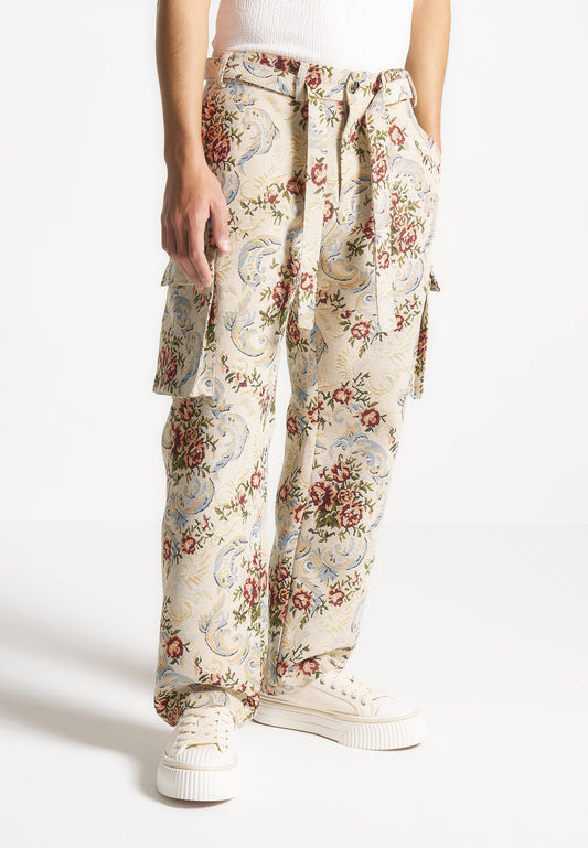 Jacquard Cargo Trousers - Beige