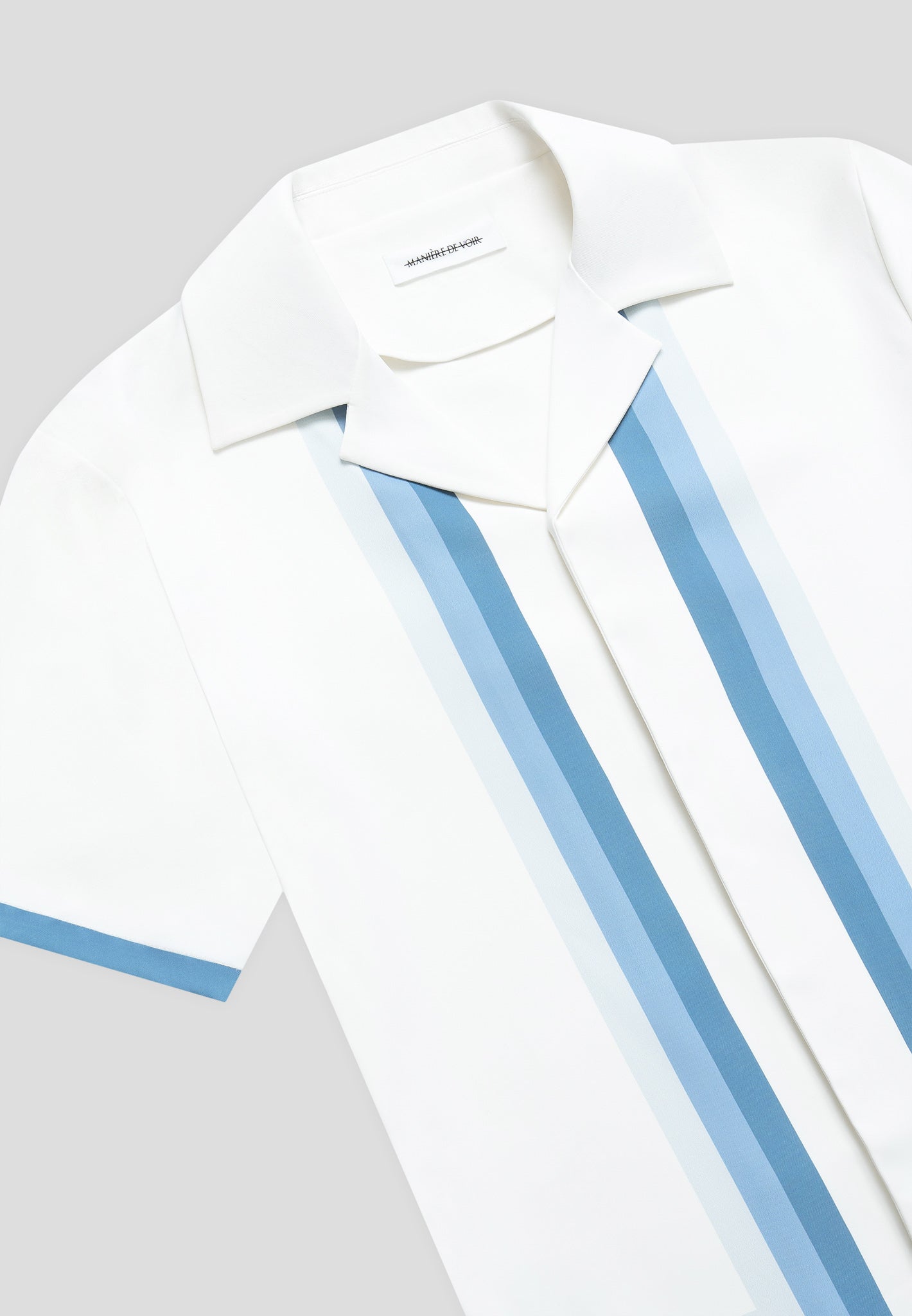 Ombré Border Revere Shirt - White/Blue