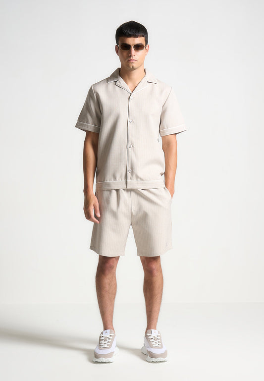 Pinstripe Shorts - Beige