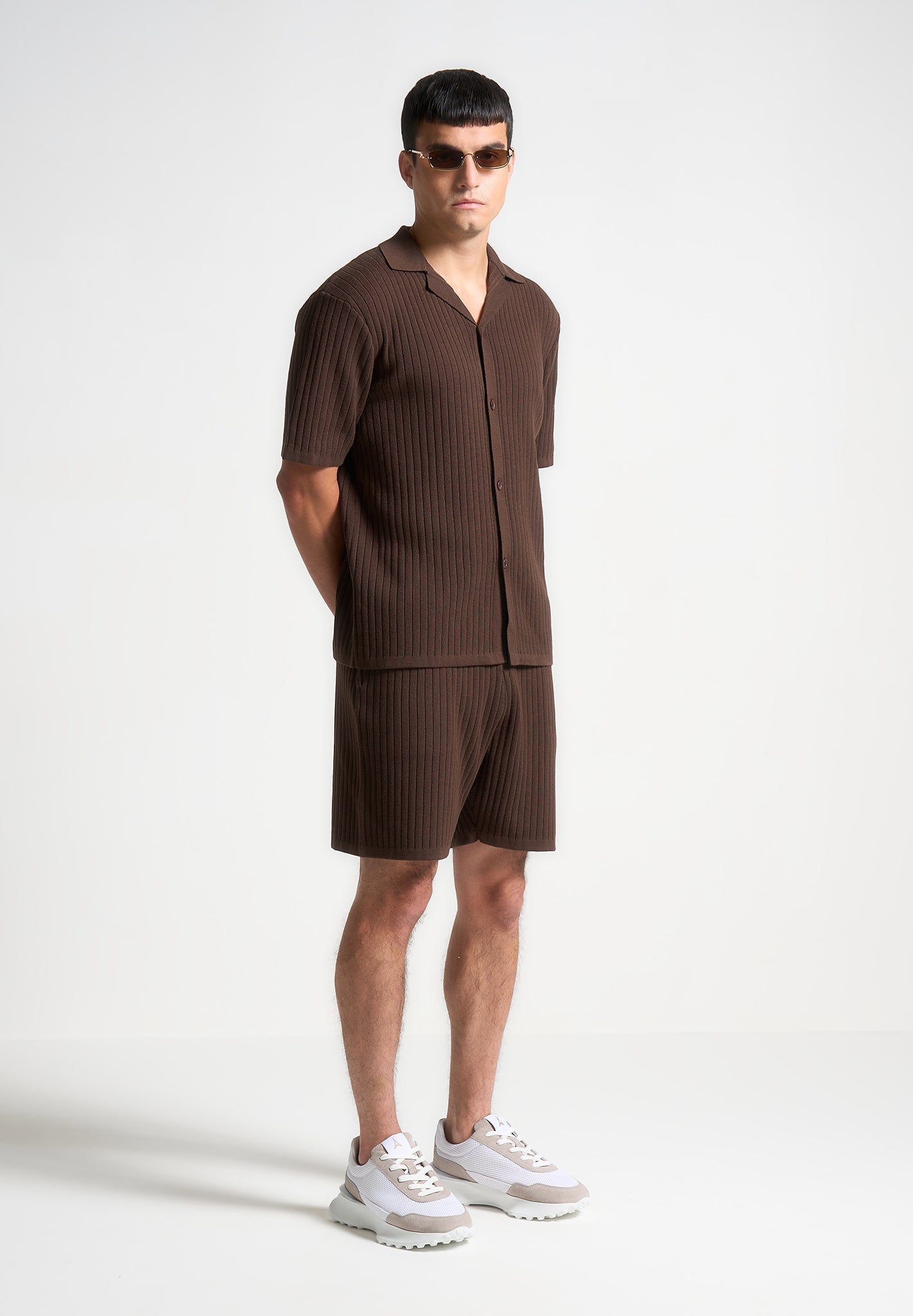 Ribbed Knit Shorts - Brown