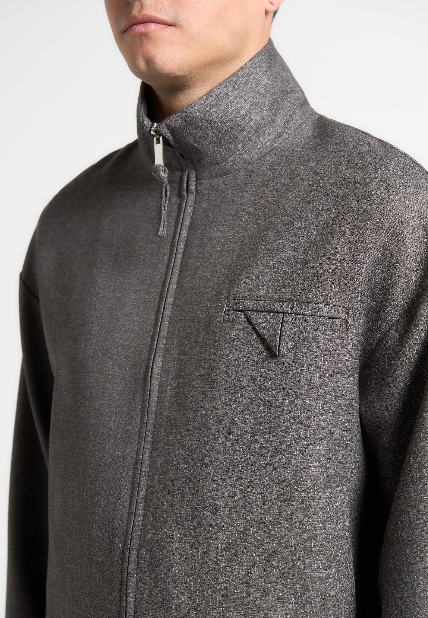 Tailored Funnel Neck Jacket - Grey