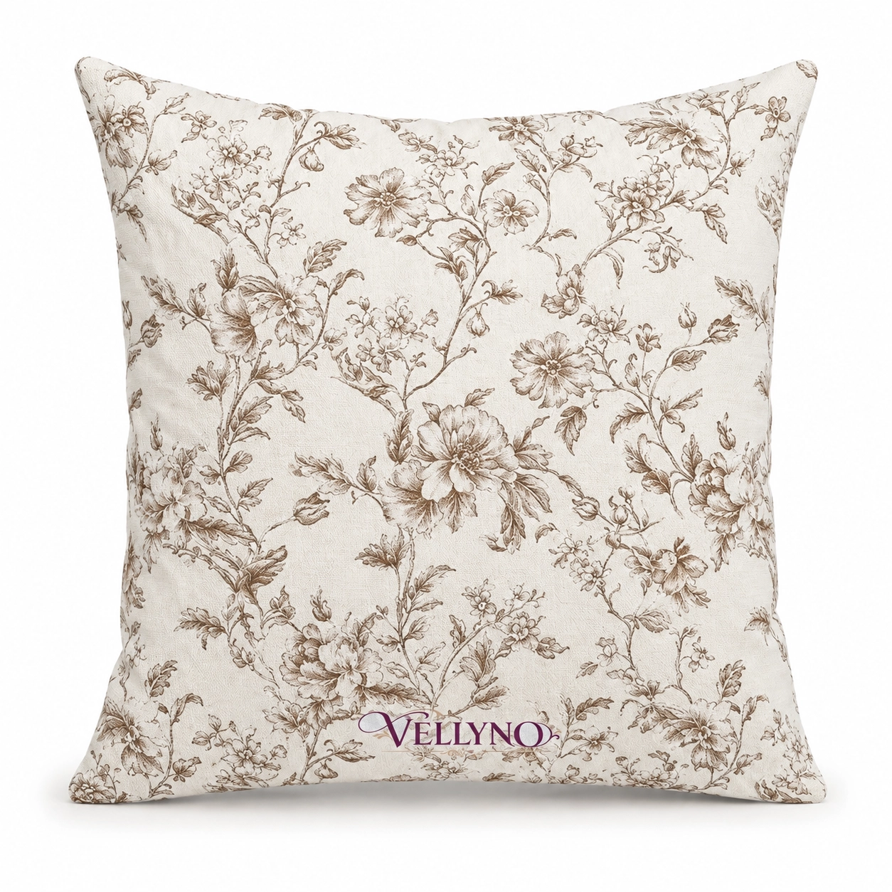 Vellyno | Brown Floral Linen Pillow Covers Set of 2