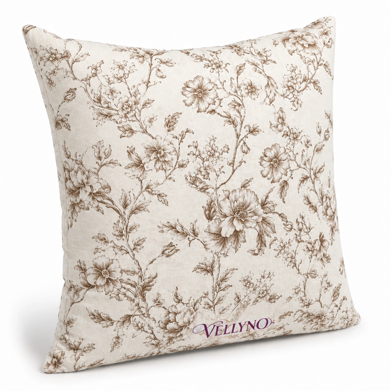 Vellyno | Brown Floral Linen Pillow Covers Set of 2 - Image 5