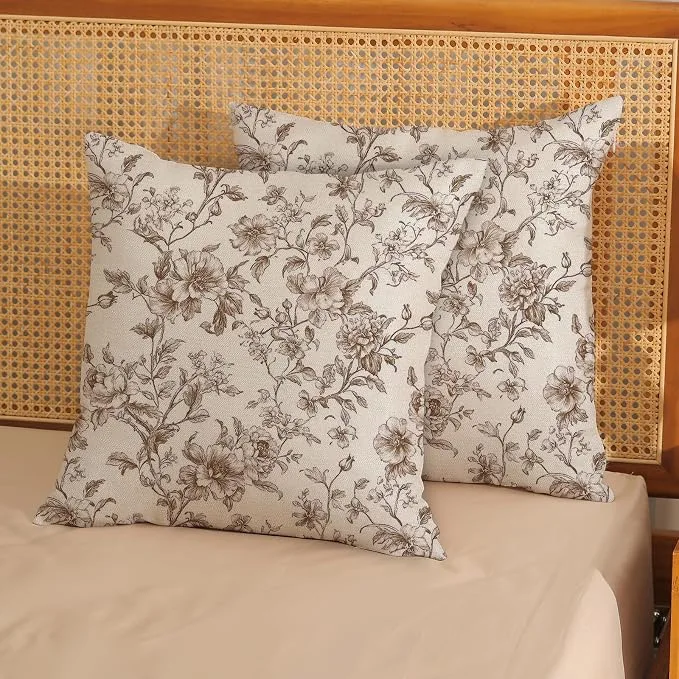Brown Floral Linen Pillow Covers Set of 2 - Image 3