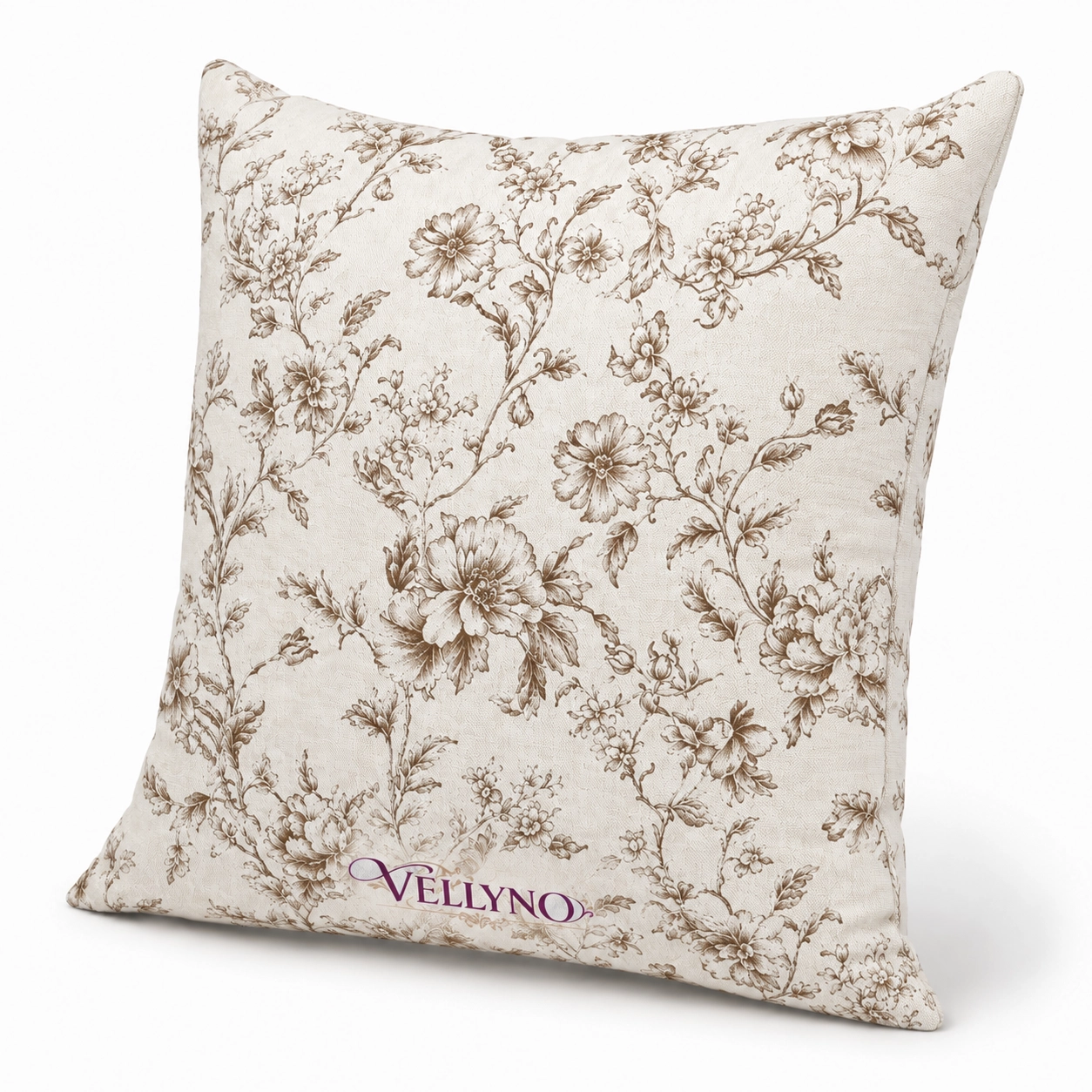 Vellyno | Brown Floral Linen Pillow Covers Set of 2 - Image 4