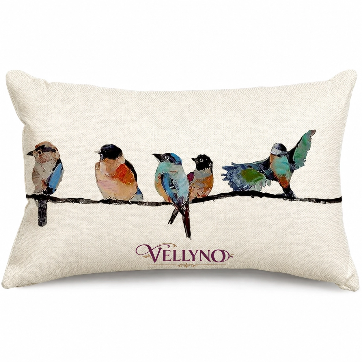 Vellyno | Teal Bird Lumbar Pillow Cover