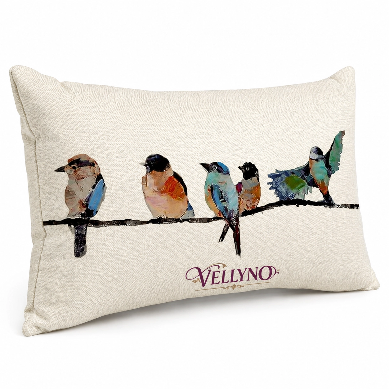 Vellyno | Teal Bird Lumbar Pillow Cover - Image 3