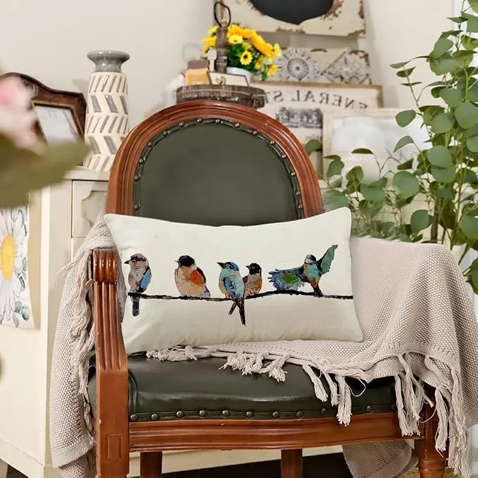 Teal Bird Lumbar Pillow Cover - Image 2