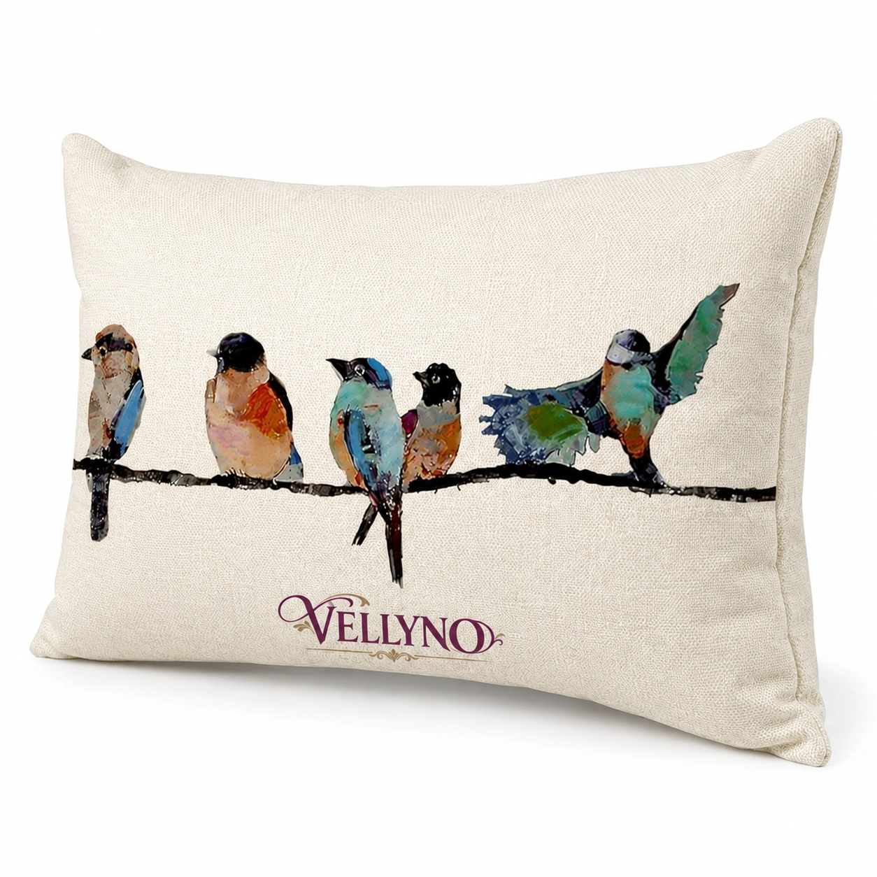 Vellyno | Teal Bird Lumbar Pillow Cover - Image 2