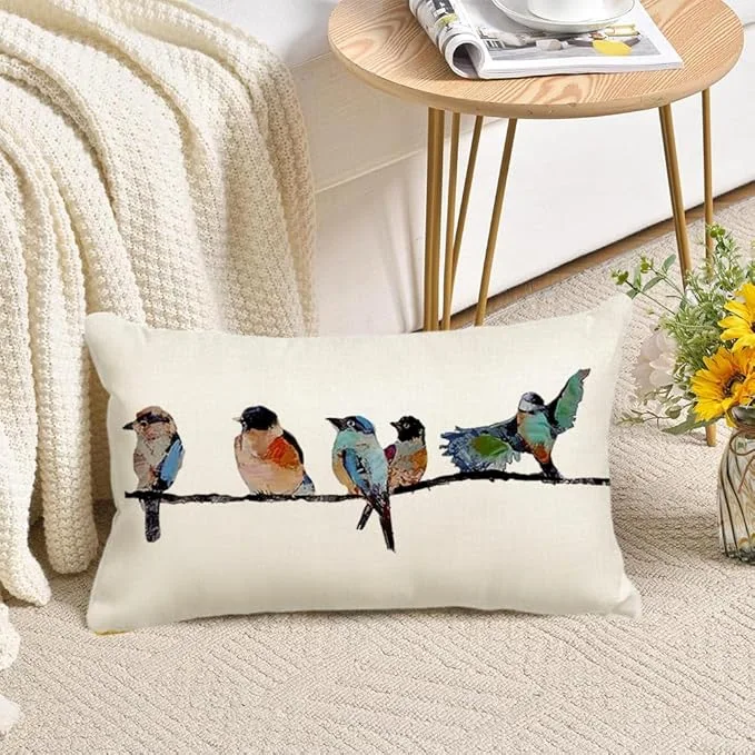 Teal Bird Lumbar Pillow Cover - Image 4