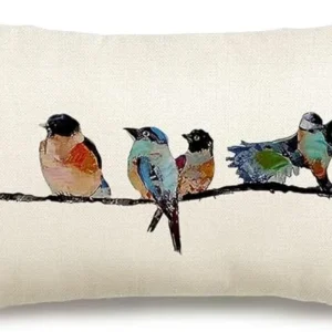 Teal Bird Lumbar Pillow Cover
