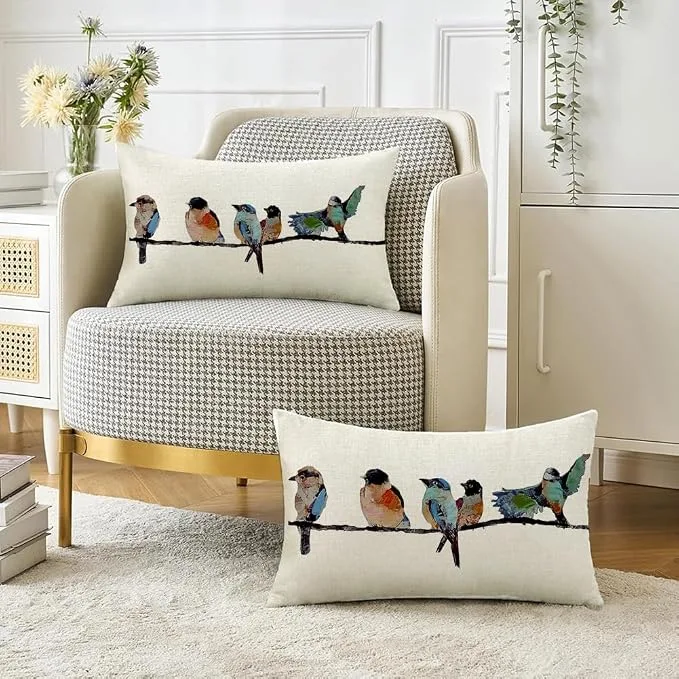 Teal Bird Lumbar Pillow Cover - Image 3