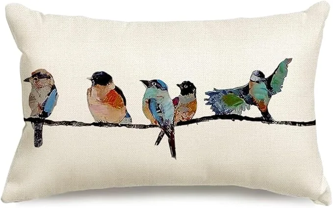 Teal Bird Lumbar Pillow Cover